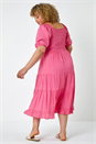 Pink Curve Shirred Tiered Midi Dress, Image 3 of 5