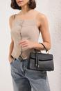 Black Textured Mini City Crossbody Shoulder Bag With Top Handle, Image 1 of 3