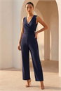 Navy  Petite V-Neck Full Length Jumpsuit, Image 2 of 4