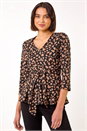Stone Spot Print V-Neck Tie Detail Top, Image 1 of 5