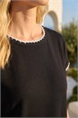 Black Stitch Detail Ribbed Top, Image 4 of 4