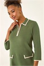 KHAKI Contrast Zip Collared Knit Dress, Image 4 of 5