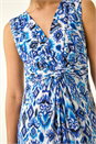 Blue Aztec Print Twist Front Maxi Dress, Image 5 of 5