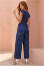 Navy  Polka Dot Shirred Pocket Jumpsuit, Image 3 of 4