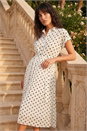 White Polka Dot Pleated Shirt Midi Dress , Image 1 of 4