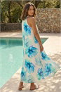 Turquoise Petite Floral Halter Neck Midi Dress , Image 3 of 4