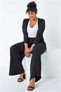 Black Curve Wide Leg Pleat Stretch Trousers, Image 1 of 5
