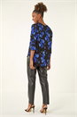 Royal Blue Floral Print Round Hem Top, Image 3 of 5