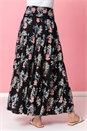 Black Floral Shirred Waist Elastic Waist Maxi Skirt, Image 2 of 4