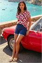 Red Abstract Print V-Neck Stretch Top, Image 2 of 4