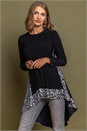 Black Glitter Animal Print Dipped Hem Top, Image 1 of 4