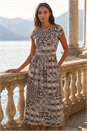 Brown Abstract Print Midi Dress, Image 1 of 4