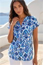 Blue Ikat Print Stretch Top, Image 2 of 4
