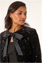 Black Sequin Bow Front Jacket, Image 4 of 5
