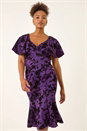 Purple Glitter Floral Flocked Flutter Dress, Image 3 of 6