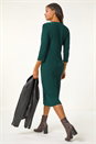 Teal Textured V-Neck Stretch A-Line Dress, Image 3 of 5