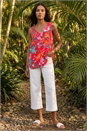 Red Tropical Print V-Neck Button Cami Top, Image 3 of 4