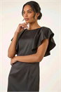 Black Satin Ruffle Sleeve Dress, Image 5 of 6