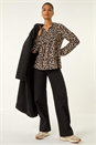 Tan Animal Print Shirred Tie Neck Top, Image 3 of 5