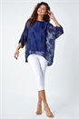 Navy  Leaf Burnout Print Chiffon Overlay Top, Image 2 of 5