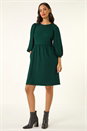 Green Dusk Textured Blouson Puff Sleeve Dress, Image 2 of 5