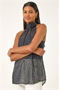 Black Spot Print High Neck Halter Top, Image 4 of 5