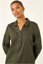 KHAKI Collared Shift Shirt Dress, Image 4 of 5