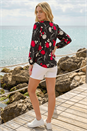 Red Floral Tile Print Stretch Top, Image 3 of 4