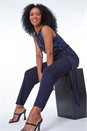 Navy  Petite Stretch Sequin Jumpsuit, Image 1 of 5