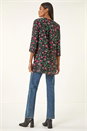 Red Rose Print Longline Buttoned Blouse, Image 3 of 5