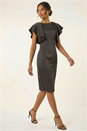 Black Satin Ruffle Sleeve Dress, Image 3 of 6