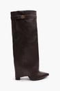Dark Brown Keira Fold Over Shark Block Heel Point Toe Boots, Image 2 of 4