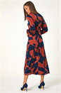 Rust Geometric Colour Block Print Midi Dress, Image 3 of 5