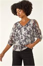 Grey Metallic Plisse Banded Hem Top, Image 4 of 5