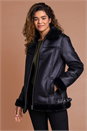 Black Faux Fur Lined Aviator Jacket, Image 1 of 5