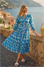 Blue Petite Floral Print Pocket Midi Dress, Image 1 of 4