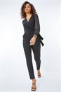 Black Petite Sequin Cuff Wrap Jumpsuit, Image 1 of 5