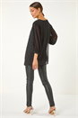 Black Pleated Sleeve Hotfix Detail Top, Image 3 of 5