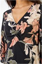 Black Tropical Print V-Neck Ruched Tunic Top, Image 5 of 5