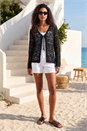 Black Petite Cotton Crochet Knit Cardigan , Image 2 of 4