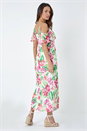 Ivory  Floral Print Cold Shoulder Chiffon Midi Dress, Image 3 of 5