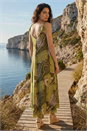 Dark Green Dusk Leaf Print Tassel Maxi Dress, Image 3 of 4
