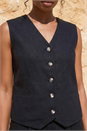Black Linen Blend Button Through Waistcoat, Image 3 of 4