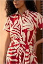 Red Leaf Print Belted Midi Shirt Dress, Image 4 of 4