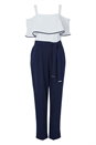 Navy  Cold Shoulder Frill Detail Jumpsuit, Image 4 of 4