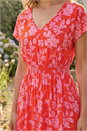 Orange Floral Print Shirred Maxi Dress, Image 4 of 4