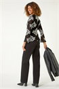 Black Floral Mesh Sleeve Stretch Top, Image 3 of 5