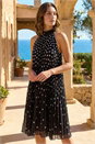 Black Petite Polka Dot Halter Neck Pleat Dress, Image 2 of 4
