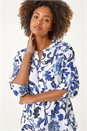 Blue Floral Print Gathered Blouse, Image 1 of 5