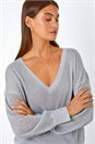 Silver Relaxed Stretch Sparkly V-Neck Jumper, Image 4 of 5